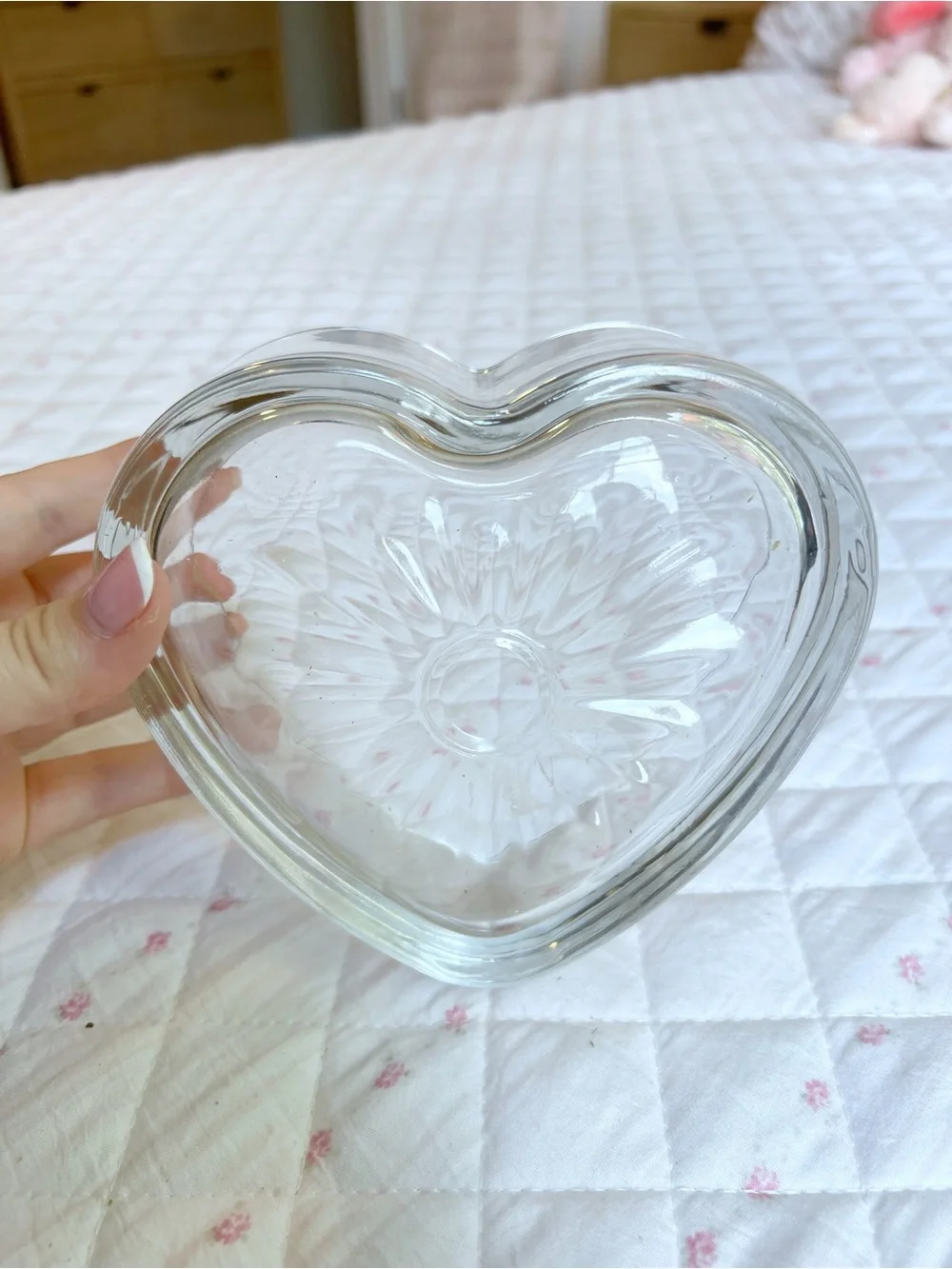 Vintage Heart Shaped Glass Trinket Dish Jewelry Candy Catchall Decor